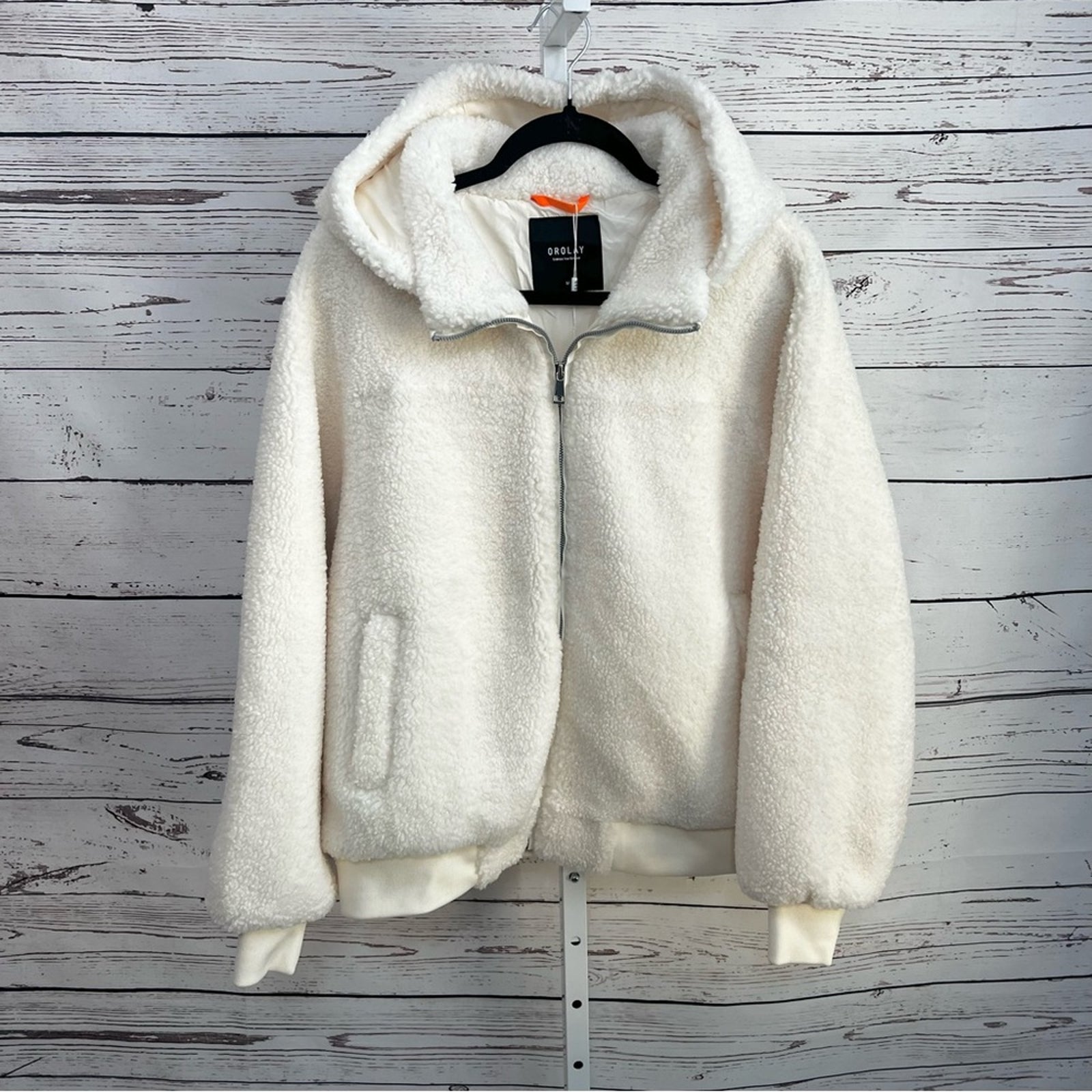 Orolay Full-Zip Oversized Sherpa Fleece Jacket Off White Cream Medium Nwt — image 2 of 8